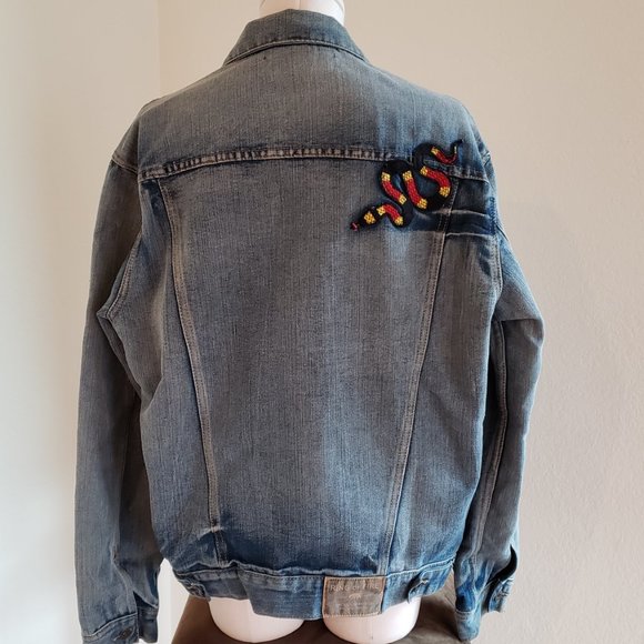 Ring of Fire Blue Denim Button Up Jacket Men’s Size M Beast Mode Snake Patches - Picture 4 of 5